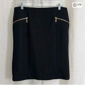 Alfani Black Ribbed Pencil Skirt with Gold Zipper Accents